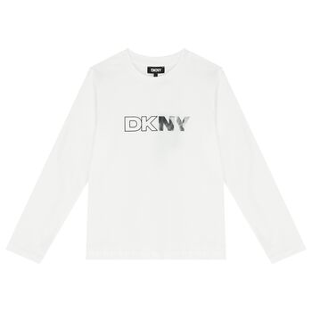 Girls White Logo Long Sleeve Top