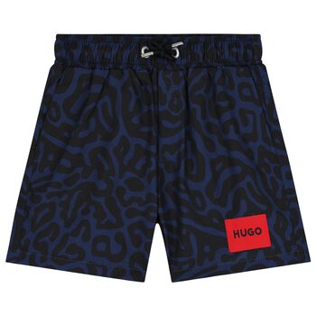 Boys Black & Navy Blue Logo Swim Shorts