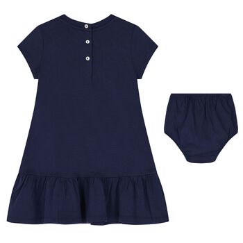 Baby Girls Navy Blue Polo Bear Dress Set