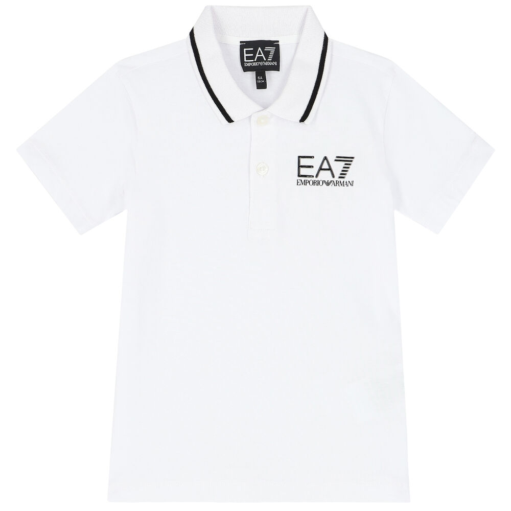 bang Dicteren Verleiding EA7 Emporio Armani Boys White Logo Polo Shirt | Junior Couture USA