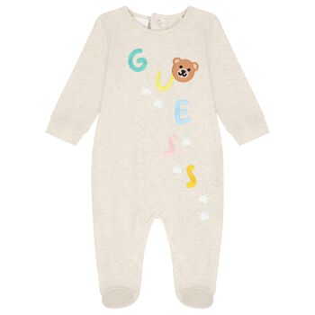 Baby Girls Beige Logo Teddy Bear Babygrow