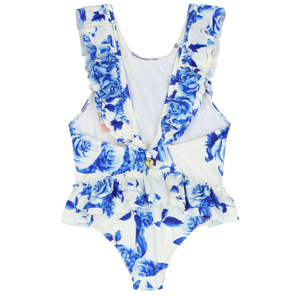 White & Blue Floral Swimsuit