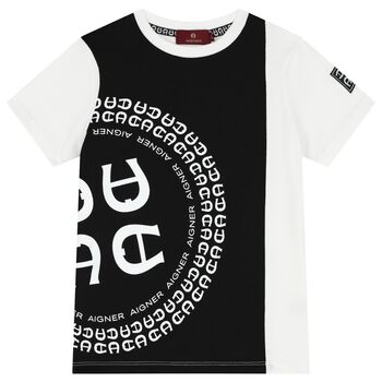 Boys White & Black Logo T-Shirt