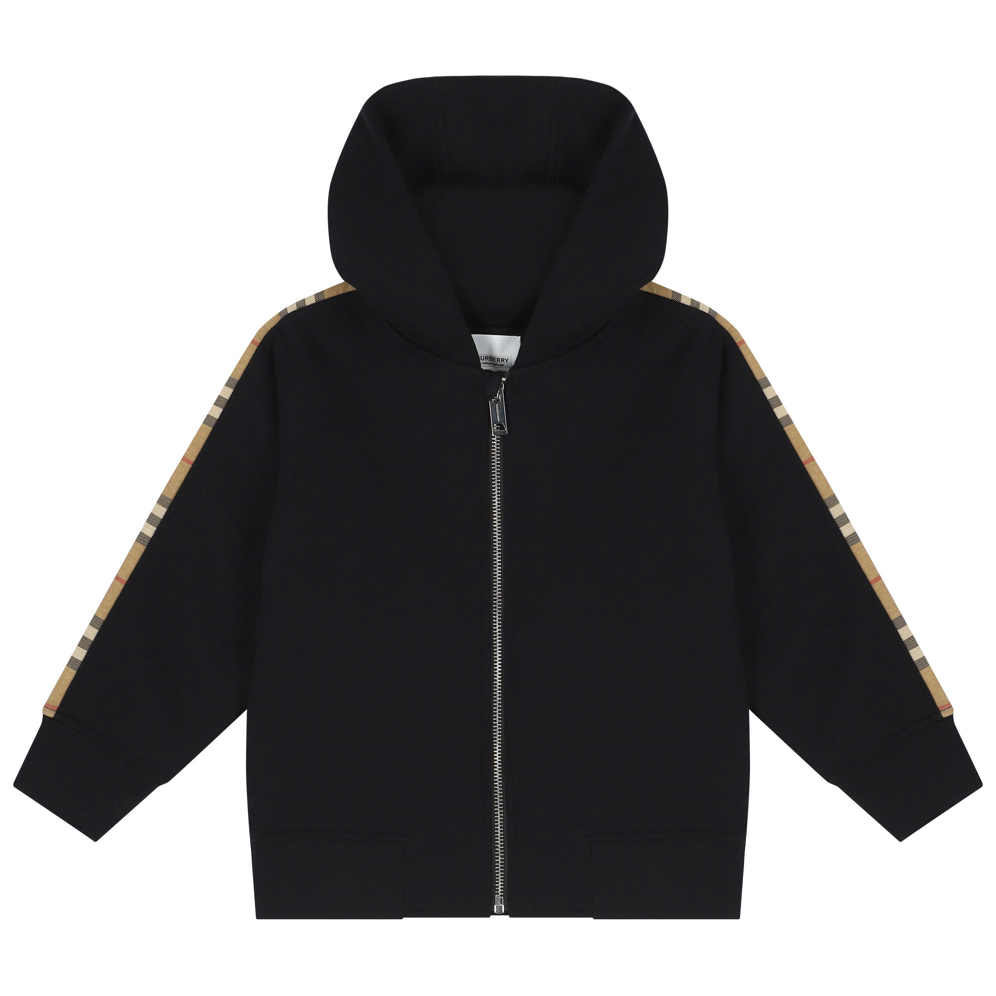 Burberry Black & Beige Check Hooded Zip Up Top | Junior Couture USA