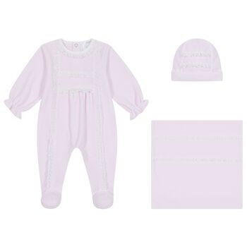 Baby Girls Pink Lace Babygrow Gift Set