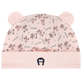 قبعة بنات بشعار تيدي باللون الوردي