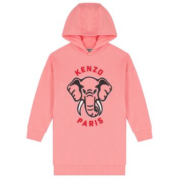 Girls Pink Logo Elephant Hooded Dress