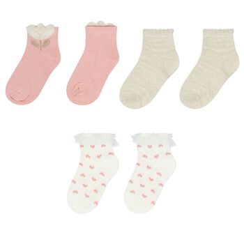 Younger Girls Pink & Ivory Socks ( 3-Pack )