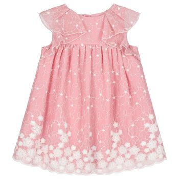 Younger Girls Pink Embroidered Dress