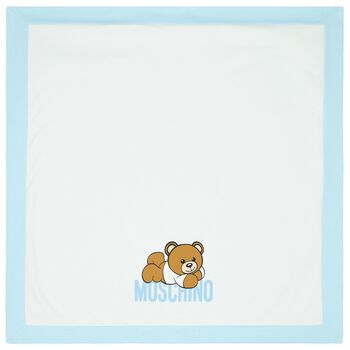 Blue & White Teddy Bear Logo Baby Blanket