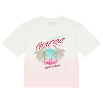 Girls White and Pink Vacation T-Shirt