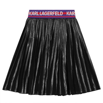 Girls Black Logo Pleated Skirt