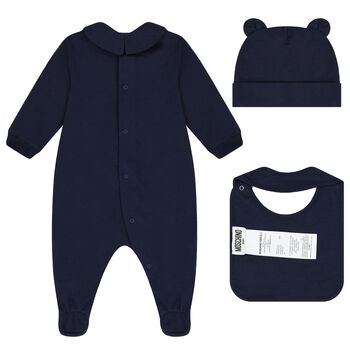 Navy Blue Teddy Bear Logo Babygrow Gift Set
