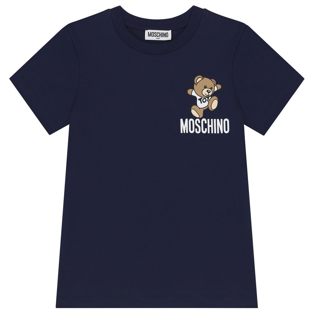 Moschino Navy Blue Teddy Bear Logo T-Shirt | Junior Couture