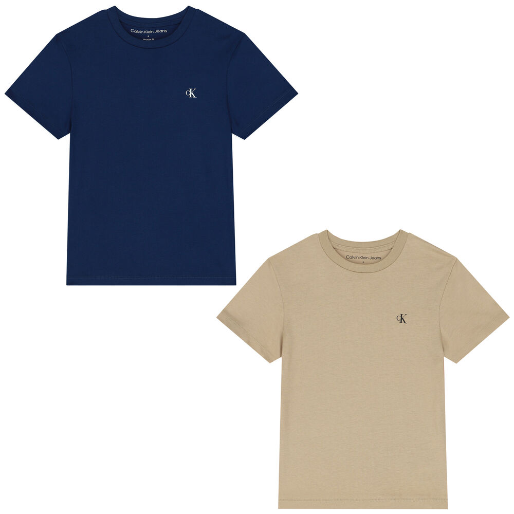 Calvin Klein Boys Navy Blue Logo ( | 2-Pack T-Shirts Junior ) USA Couture Beige 