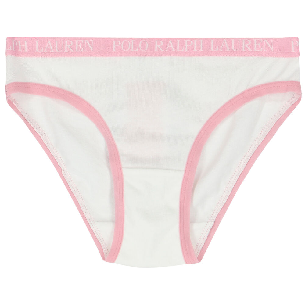 Ralph Lauren Girls Pink & White Bikini Brief ( 3-Pack ) | Junior Couture USA