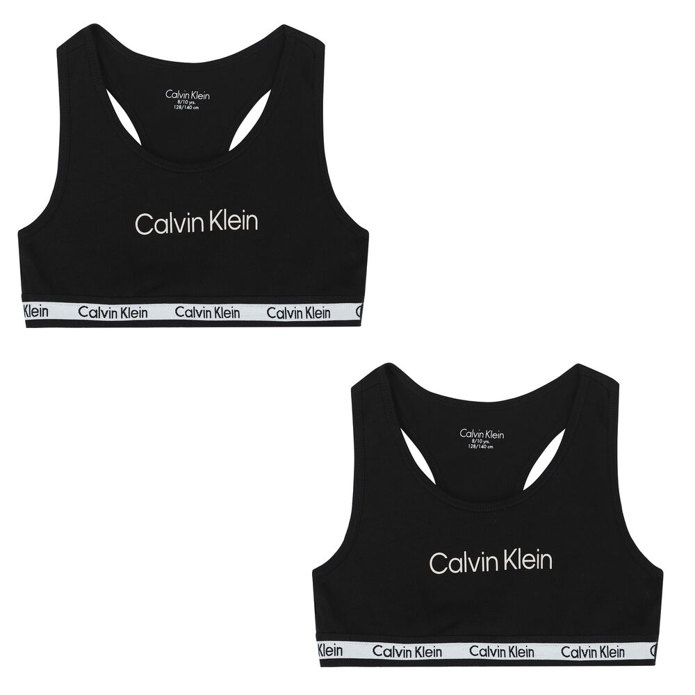 Calvin Klein - Girls Black Cotton Bra Tops (2 Pack
