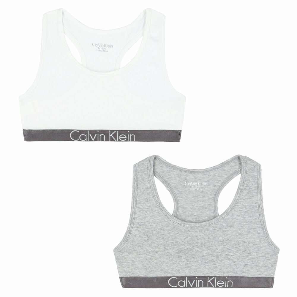 Calvin Klein - Girls White & Blue Cotton Bra Tops (2 Pack