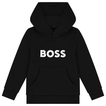 Boys Black Logo Hooded Top