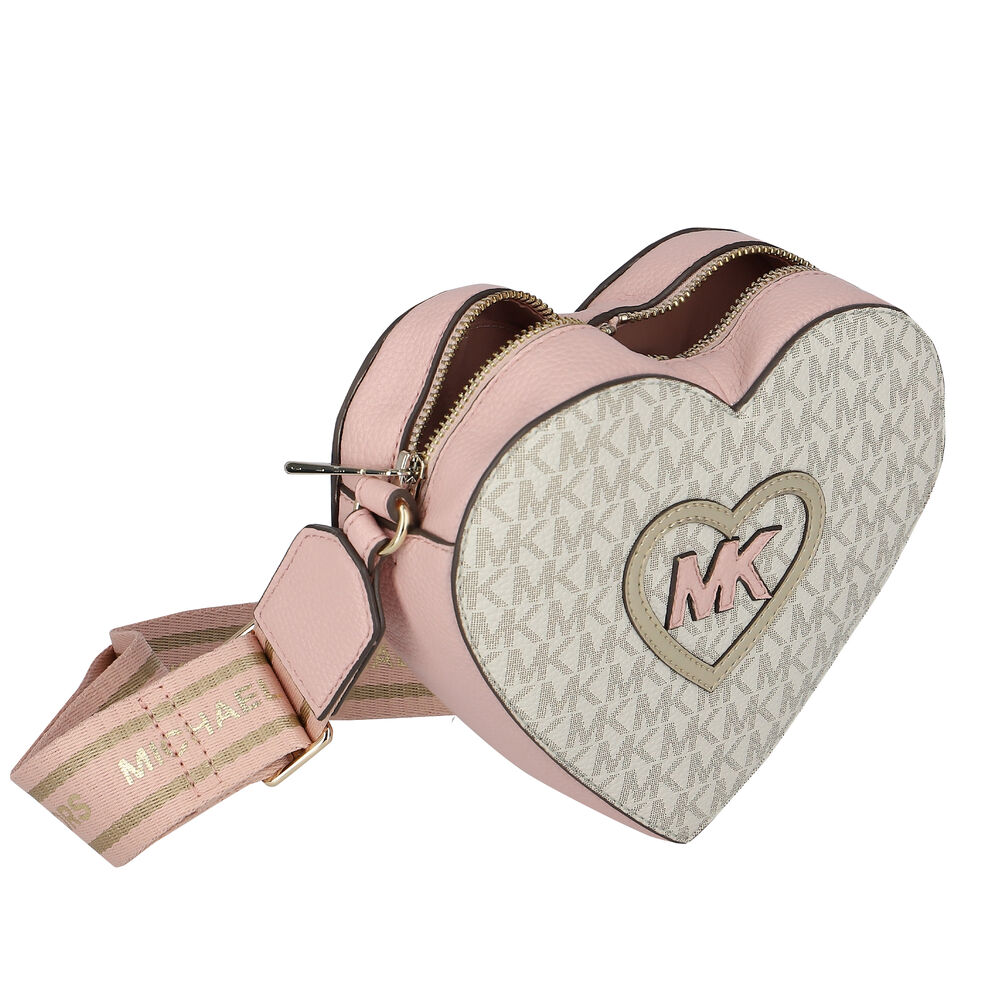 MICHAEL KORS Girls Pink & Ivory Heart Logo Shoulder Bag