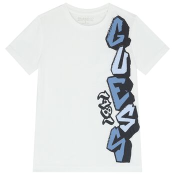 Boys White Graffiti Logo T-Shirt