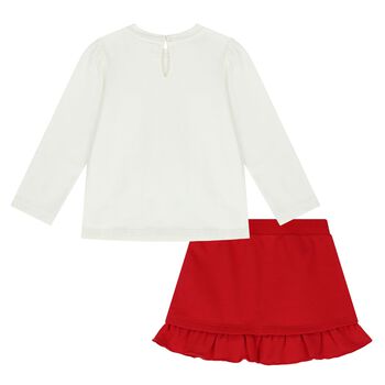 Younger Girls Ivory & Red Teddy Bear Skirt Set
