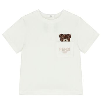 Baby Girls Ivory Teddy Bear Logo T-Shirt