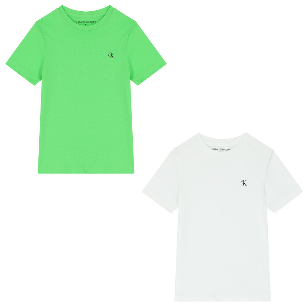 Calvin Klein Boys White & ( Junior Logo USA Green Couture | ) T-Shirts 2-Pack