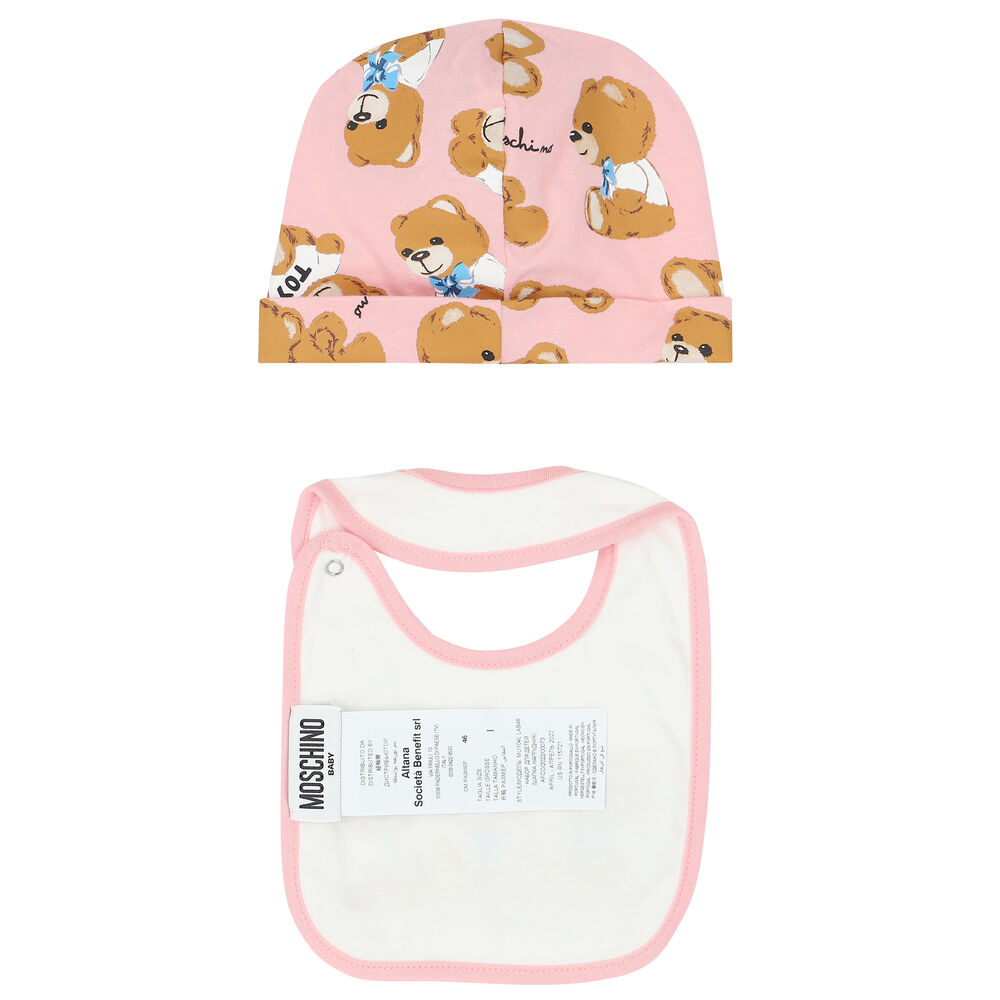 Moschino Kids pink Teddy Bear All-In-One, Bib and Beanie Set (1-9 Months)