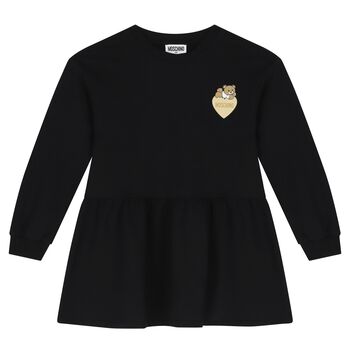 Girls Black Teddy Bear Logo Dress