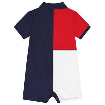 Baby Boys White, Red & Navy Blue Logo Polo Romper