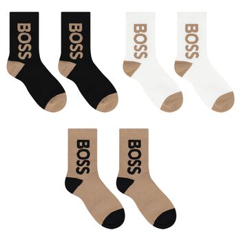 Boys Black & Beige Logo Socks