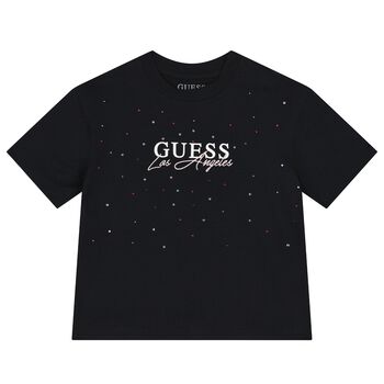 Girls Black Embellished Logo T-Shirt