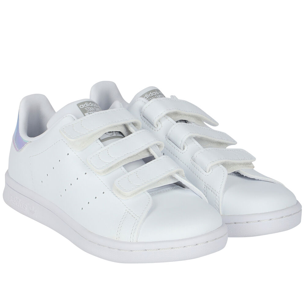 Christus klant Grof adidas Originals White Iridescent Stan Smith Velcro Trainers | Junior  Couture USA