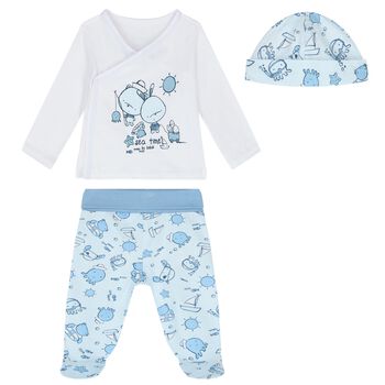Baby Boys White & Blue 3 Piece Gift Set