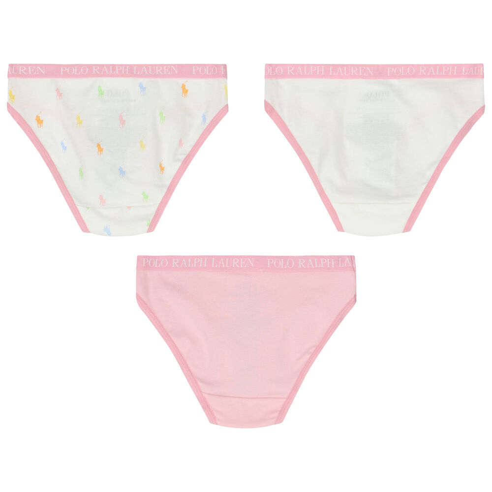 Ralph Lauren Girls Pink & White Bikini Brief ( 3-Pack ) | Junior Couture