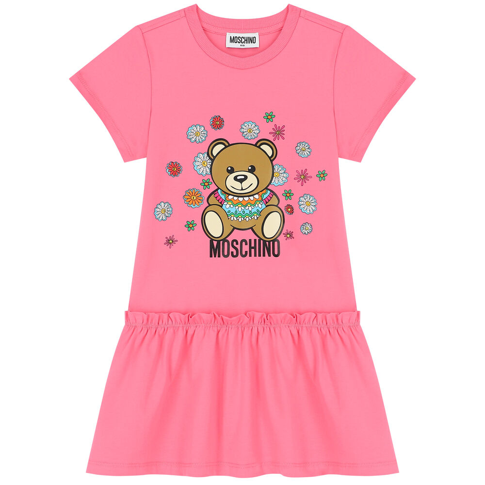 Moschino Girls Pink CottonTeddy Bear Dress Set