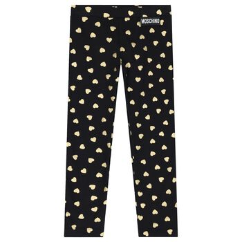 Girls Black & Gold Hearts Leggings