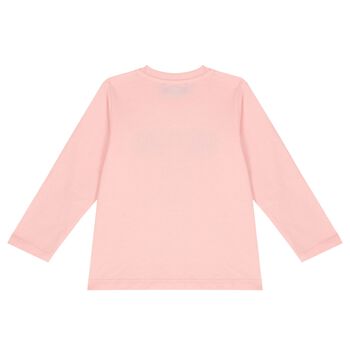 Younger Girls Pink Teddy Bear Logo Long Sleeve Top