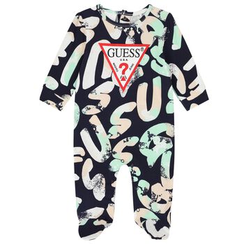 Baby Boys Navy Blue Logo Babygrow