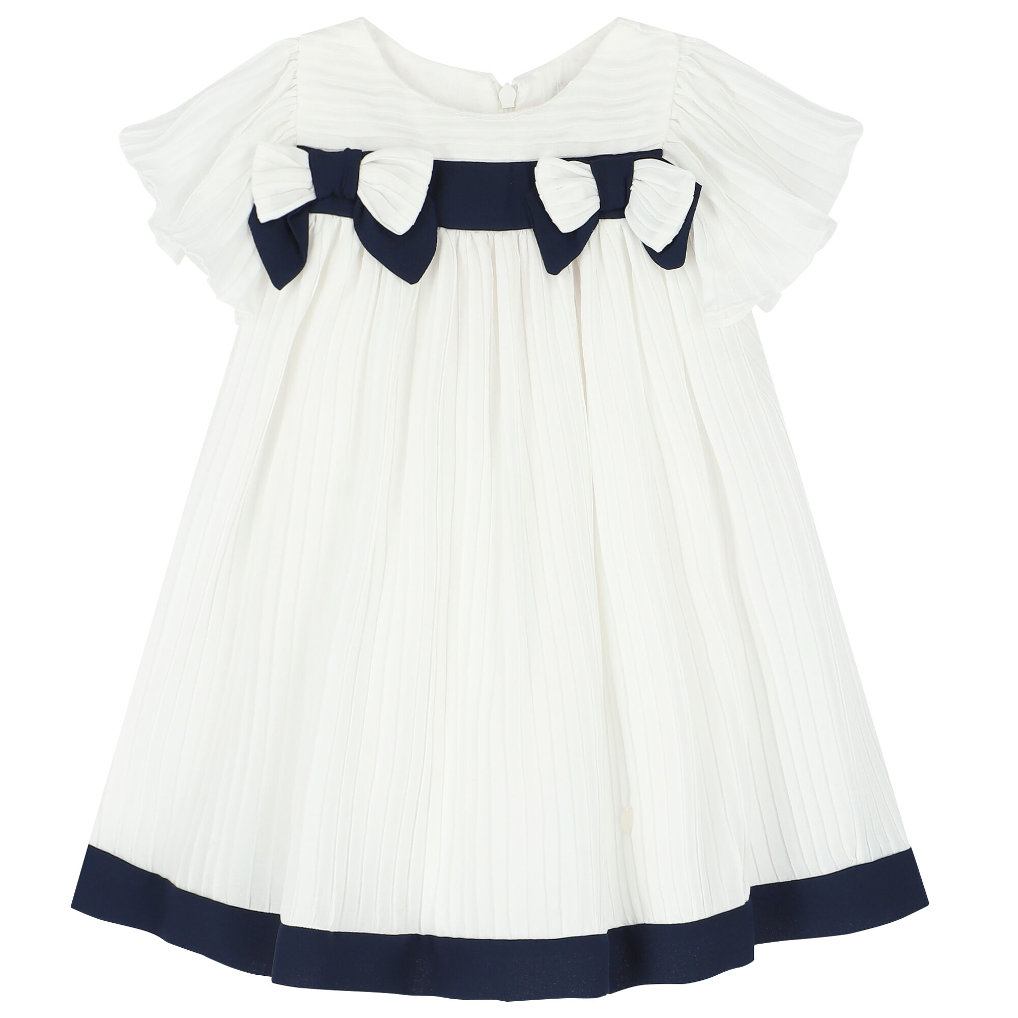 Patachou bow-detail pleated cotton dress - White