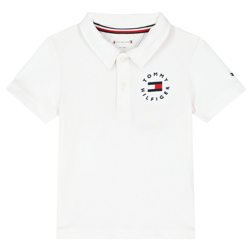 Baby Boys White Logo Polo Shirt | Junior Couture