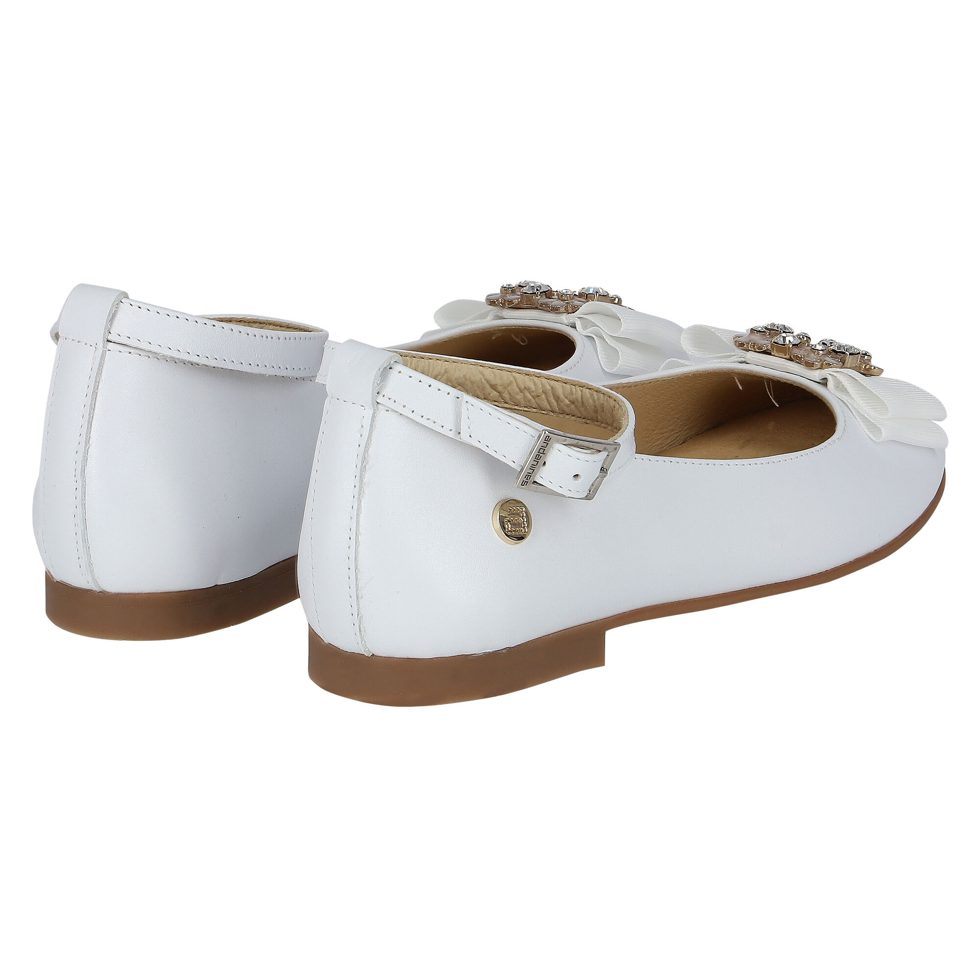 ANDANINES floral-appliqué leather ballerina shoes - White