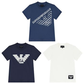 Boys White & Navy Blue Logo T-Shirts ( 3-Pack )