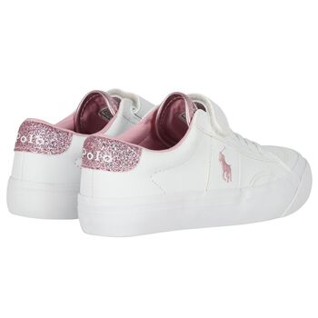 حذاء بنات رياضي بالشعار باللون الأبيض والوردي