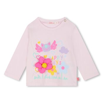 Younger Girls Pink Flower Long Sleeve Top