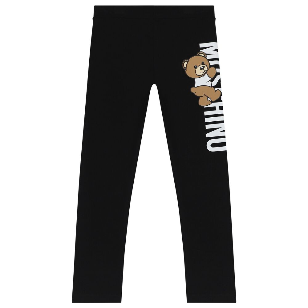 Moschino Girls Black Teddy Bear Logo Leggings | Junior Couture USA
