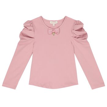 Girls Pink Bow Long Sleeve Top