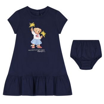 Baby Girls Navy Blue Polo Bear Dress Set