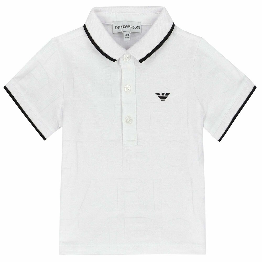 Emporio Armani Younger Boys White Logo Polo Shirt | Junior Couture USA